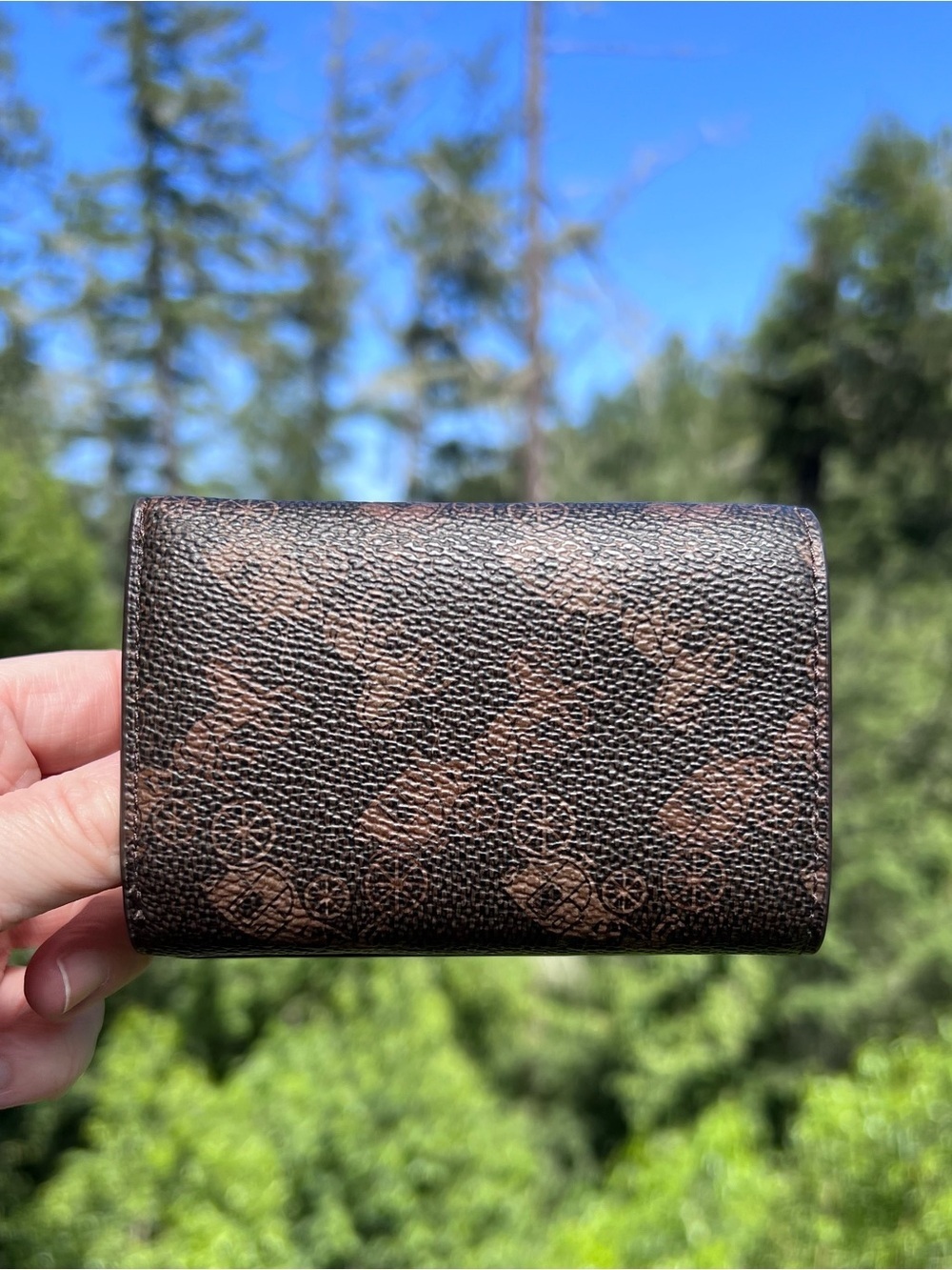 COACH Card Wallet Mini Trifold Wallet Brown Signature Canvas Logo AUTHENTIC - Picture 2 of 10
